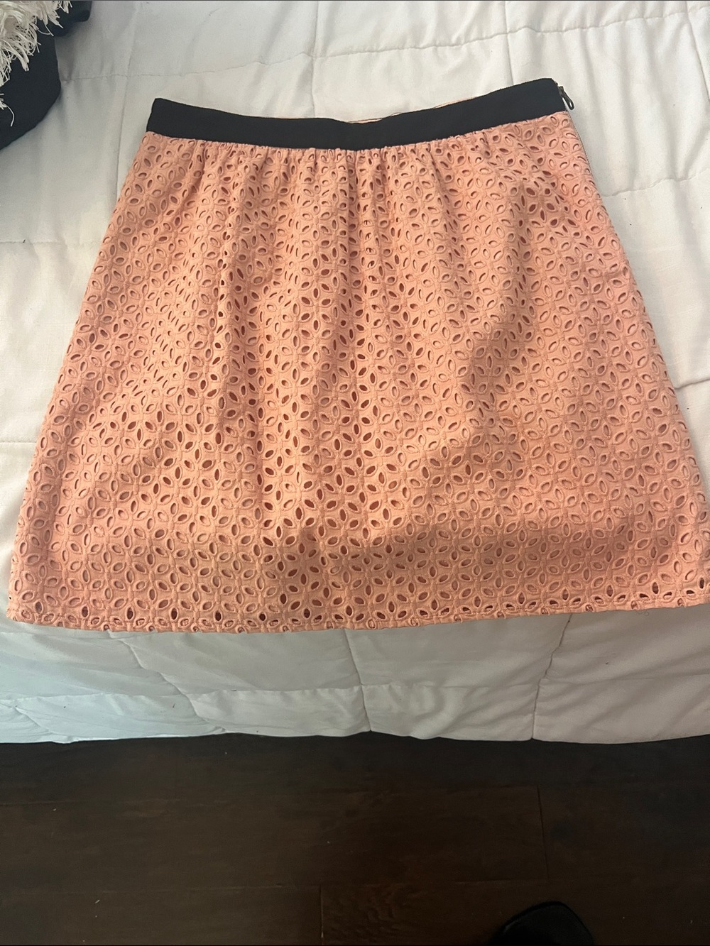 LOFT Peach Eyelet A-Line mini Skirt with Black Waistband